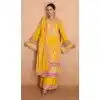 Yellow Chinon Zari Work Pakistani Style Plus Size Palazzo Salwar Suit - 10120192448