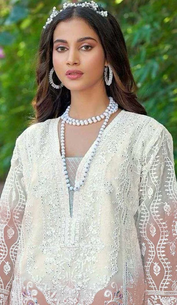 Organza Embroidered Pakistani Style Salwar Kameez In Light Brown - 10094192326