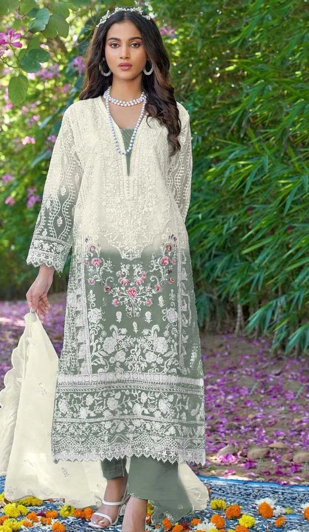 Organza Embroidered Pakistani Style Salwar Kameez In Sea Green - 10094192327