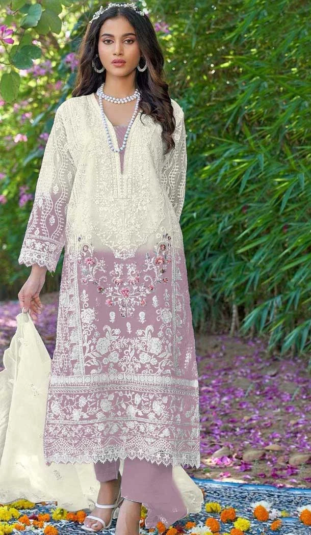 Organza Embroidered Pakistani Style Salwar Kameez In Purple - 10094192328