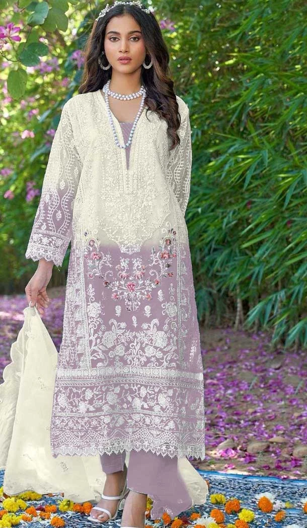 Organza Embroidered Pakistani Style Salwar Kameez In Multi Color - 10094192331