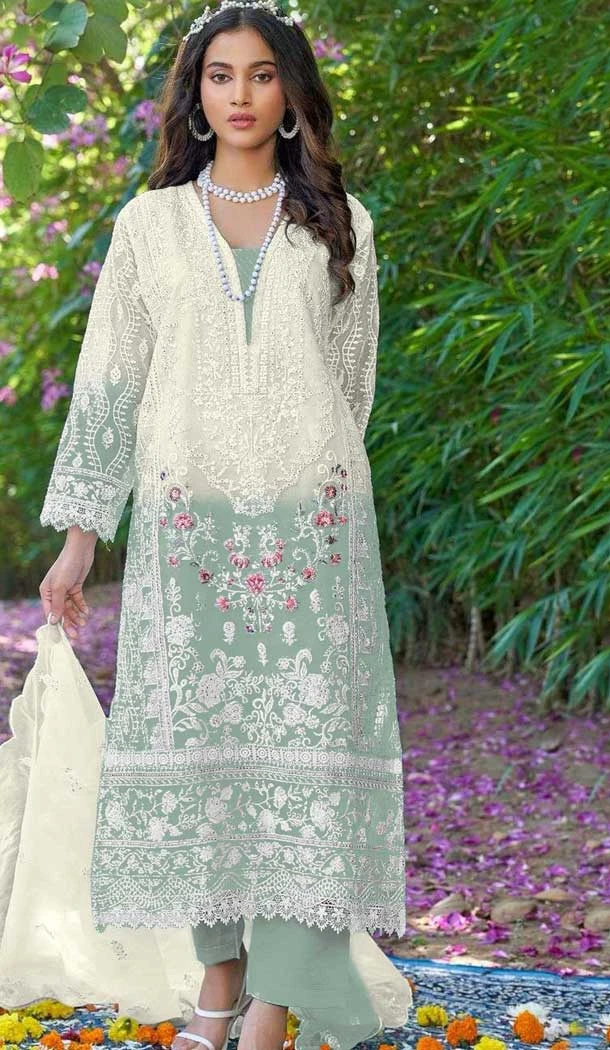 Multi Color Organza Embroidered Pakistani Style Salwar Kameez - 10094192332