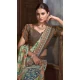 Dusty Green Natural Silk Print Work Traditional Wear Saree - 10151192575
