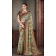 Dusty Green Natural Silk Print Work Traditional Wear Saree - 10151192575