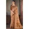 Peach Natural Silk Print Work Traditional Wear Plus Size Saree - 10151192579