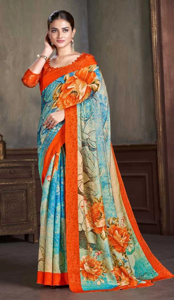 Fancy Multi Color Natural Silk Print Work Traditional Wear Saree - 10151192581
