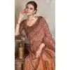 Natural Silk Print Work Traditional Wear Plus Size Saree In Peach - 10151192582