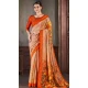 Orange Natural Silk Print Work Traditional Wear Saree - 10151192583