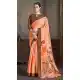 Light Orange Natural Silk Print Work Traditional Wear Saree - 10151192589