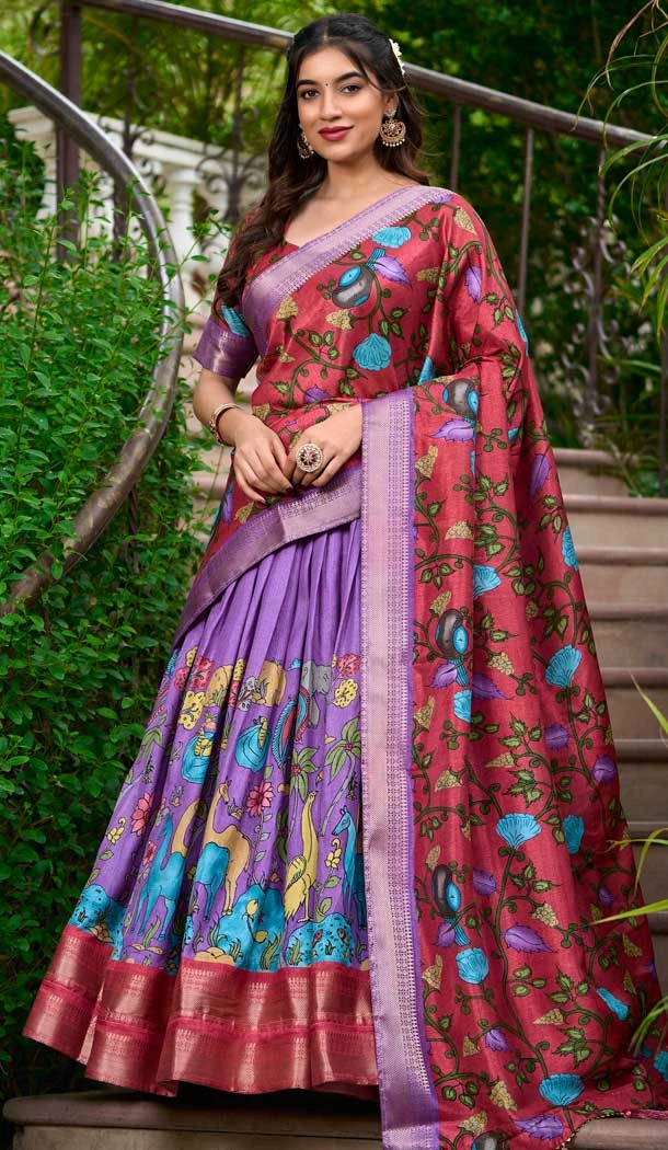 Lavender Dola Silk Zari Weaving Work Party Wear Lehenga Choli - 10167192672