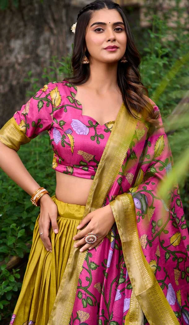 Mustard Dola Silk Zari Weaving Work Party Wear Lehenga Choli - 10167192673