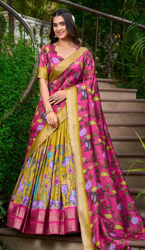 Mustard Dola Silk Zari Weaving Work Party Wear Lehenga Choli - 10167192673