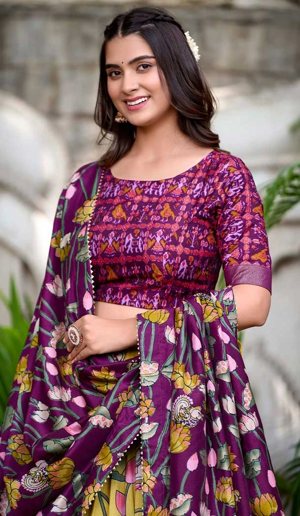 Tussar Silk Zari Weaving Work Party Wear Lehenga Choli In Multi Color - 10168192679