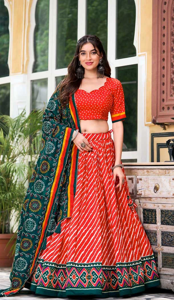 Tussar Silk Patola Print Party Wear Lehenga Choli In Orange - 10169192682