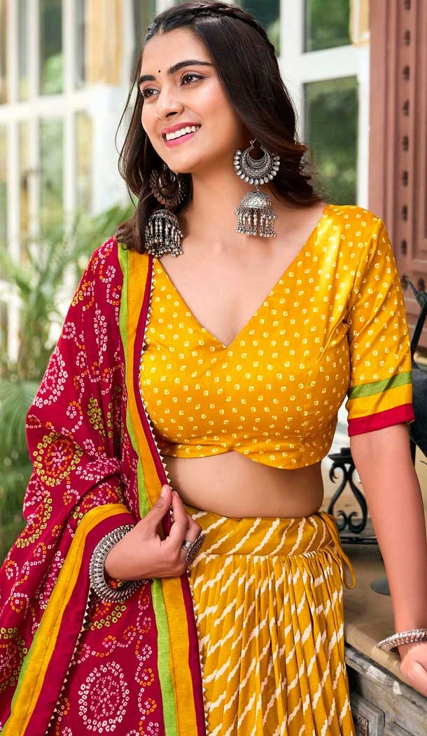 Tussar Silk Patola Print Party Wear Lehenga Choli In Yellow - 10169192683