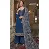 Georgette Embroidered Pakistani Style Palazzo Plus Size Salwar Suit In Navy Blue - 10172192688