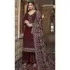 Georgette Embroidered Pakistani Style Palazzo Plus Size Salwar Suit In Maroon - 10172192689