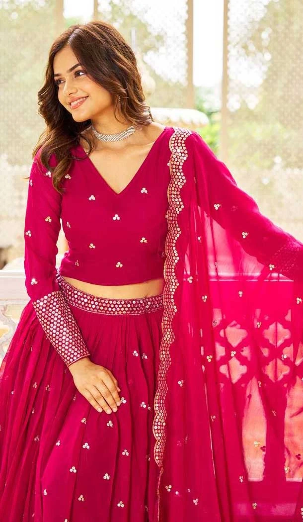 Rani Pink Fox Georgette Embroidered Party Wear Lehenga Choli - 10189192757