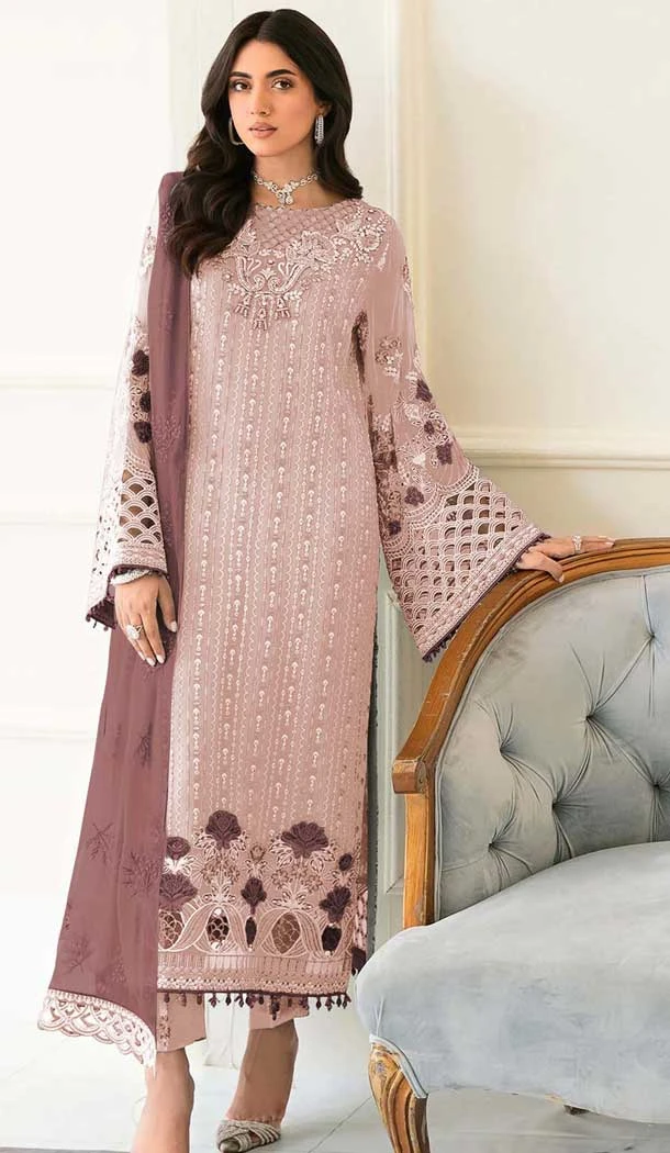 Fox Georgette Embroidered Pakistani Style Salwar Kameez In Light Pink - 10250192986