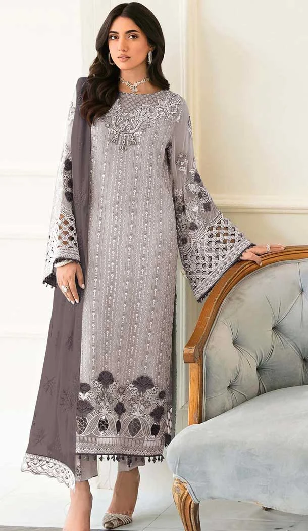 Fox Georgette Embroidered Pakistani Style Salwar Kameez In Light Beige - 10250192987