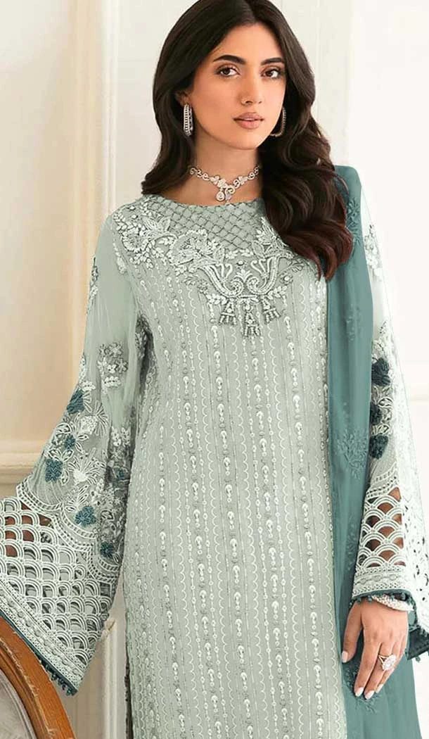 Fox Georgette Embroidered Pakistani Style Salwar Kameez In Light Pista Green - 10250192988