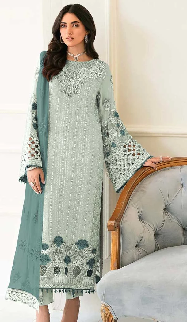 Fox Georgette Embroidered Pakistani Style Salwar Kameez In Light Pista Green - 10250192988