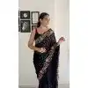 Black Georgette Sequins Work Party Wear Plus Size Saree - 10254193006