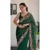 Dark Green Georgette Sequins Work Party Wear Plus Size Saree - 10254193007