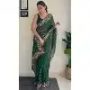 Dark Green Georgette Sequins Work Party Wear Plus Size Saree - 10254193007
