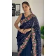 Navy Blue Georgette Sequins Work Party Wear Saree - 10254193008