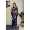 Navy Blue Georgette Sequins Work Party Wear Plus Size Saree - 10254193008