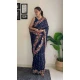 Navy Blue Georgette Sequins Work Party Wear Saree - 10254193008