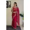 Red Georgette Sequins Work Party Wear Plus Size Saree - 10254193009