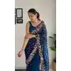 Teal Blue Georgette Sequins Work Party Wear Plus Size Saree - 10254193010