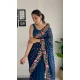Teal Blue Georgette Sequins Work Party Wear Saree - 10254193010