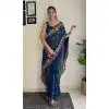 Teal Blue Georgette Sequins Work Party Wear Plus Size Saree - 10254193010