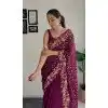 Wine Georgette Sequins Work Party Wear Plus Size Saree - 10254193011