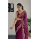 Wine Georgette Sequins Work Party Wear Saree - 10254193011