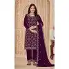 Plus Size Faux Georgette Resham Work Pakistani Salwar Kameez In Wine - 10264193062