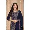 Plus Size Faux Georgette Resham Work Pakistani Salwar Kameez In Navy Blue - 10264193063