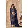Plus Size Faux Georgette Resham Work Pakistani Salwar Kameez In Navy Blue - 10264193063