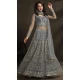 Net Embroidered Party Wear Gown With Dupatta In Grey - 10266193078