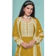 Faux Georgette Sequins Work Party Wear Palazzo Suit In Yellow - 10268193088