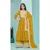 Faux Georgette Sequins Work Party Wear Plus Size Palazzo Suit In Yellow - 10268193088