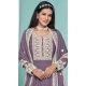 Faux Georgette Sequins Work Party Wear Palazzo Suit In Onion Pink - 10268193089