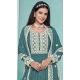 Faux Georgette Sequins Work Party Wear Palazzo Suit In Rama Blue - 10268193090