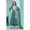 Faux Georgette Sequins Work Party Wear Plus Size Palazzo Suit In Rama Blue - 10268193090