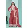 Faux Georgette Sequins Work Party Wear Plus Size Palazzo Suit In Red - 10268193091
