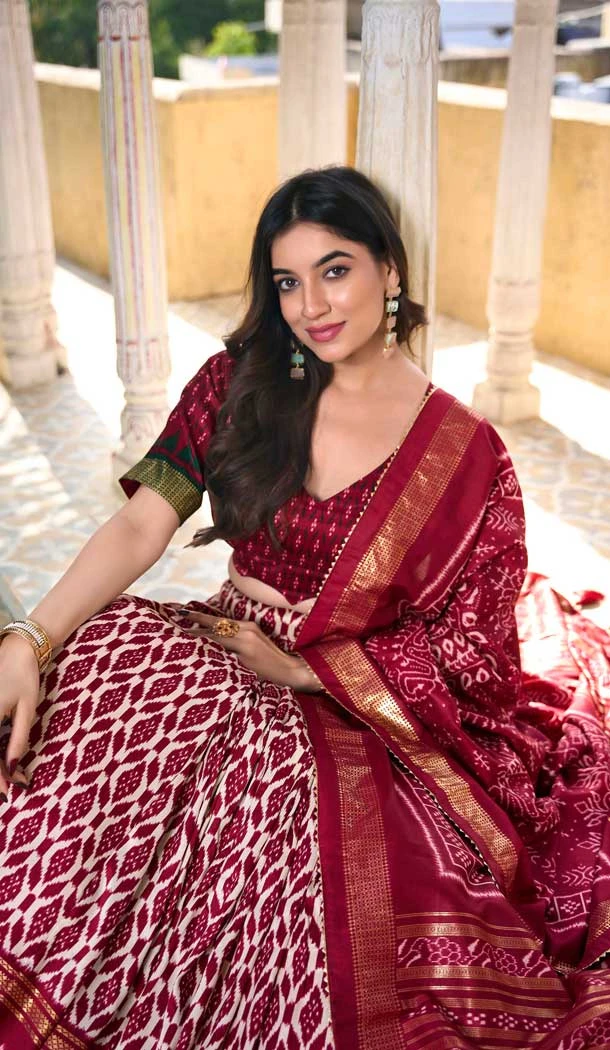 Maroon Tussar Silk Foil Work Traditional Wear Lehenga Choli - 10278193125