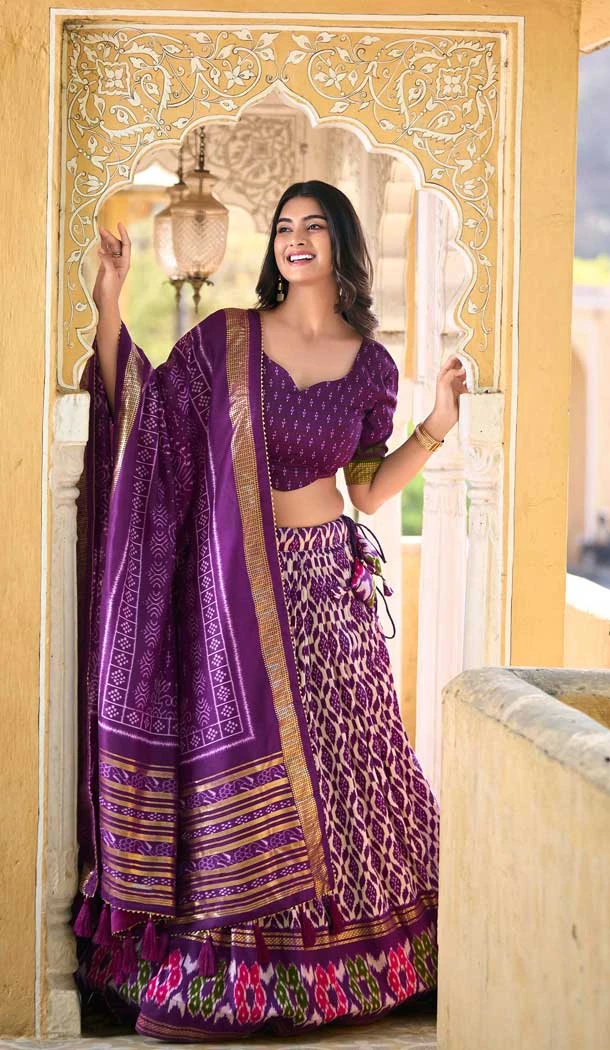 Purple Tussar Silk Foil Work Traditional Wear Lehenga Choli - 10278193127
